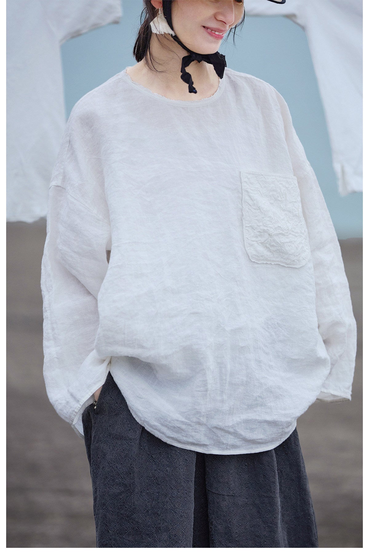 フロント＆バック両面で着れる◇リネン 2WAY シャツ✩ M/Lサイズ