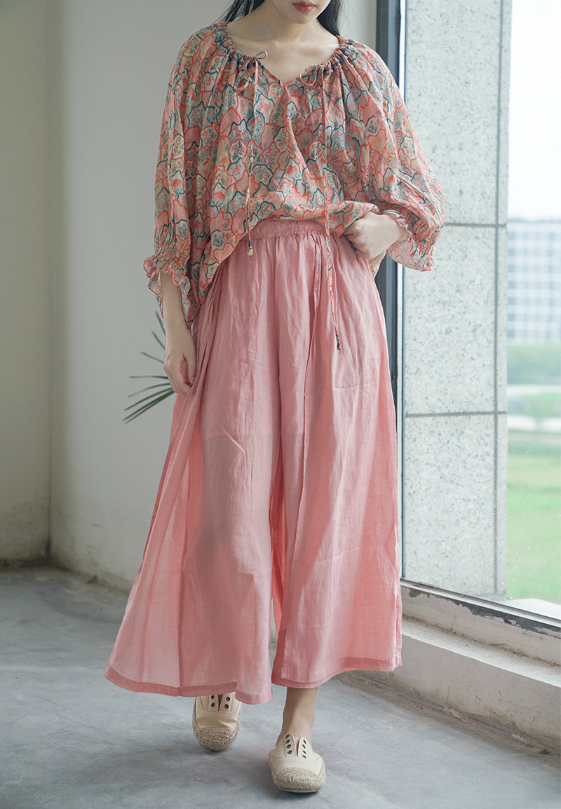 △薄手生地で夏場にピッタリ▽ラミー 8分丈ブラウス シャツ△