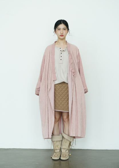 2色展開◇独特のコーデュロイ地×ジャガード地のコンビネーションが絶妙◇切り替えデザイン羽織コート◇ピンク