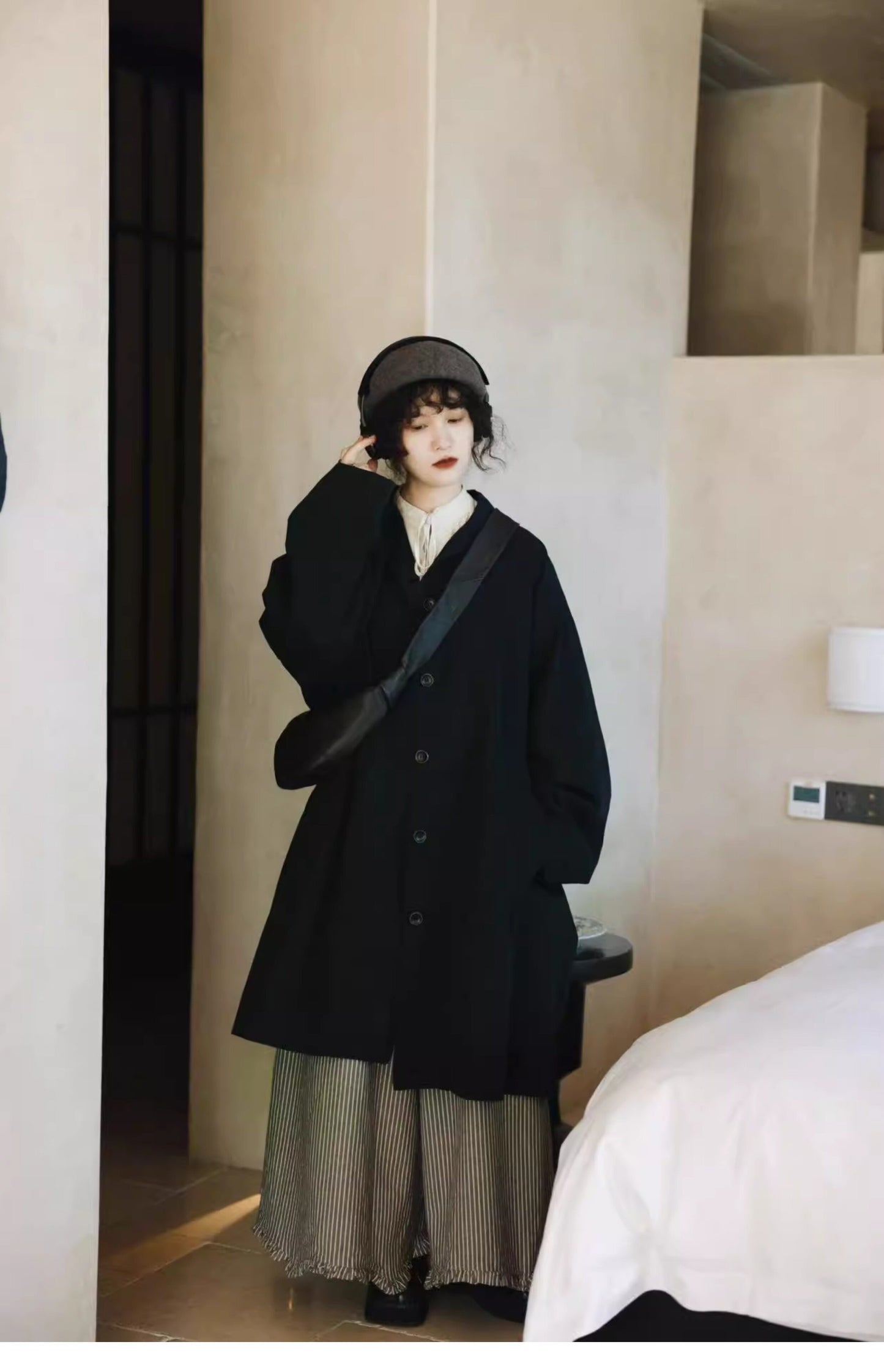 ブラックネイビーの絶妙な色味もかっこいい◇ドロップショルダー  コットンゆったりスプリングコート◇