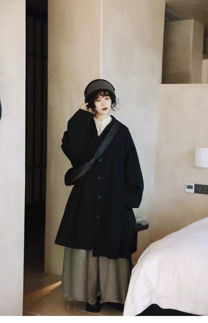 ブラックネイビーの絶妙な色味もかっこいい◇ドロップショルダー  コットンゆったりスプリングコート◇