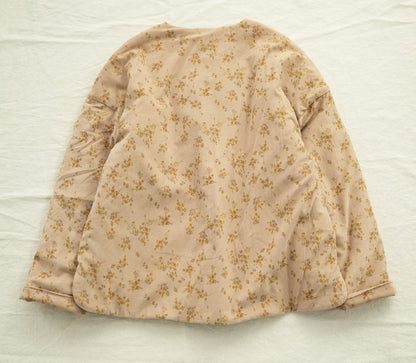 2色展開◇美しい小花柄プリント コットン中綿入りで保温性もある◇ドロップショルダーオリエンタル プルオーバー◇