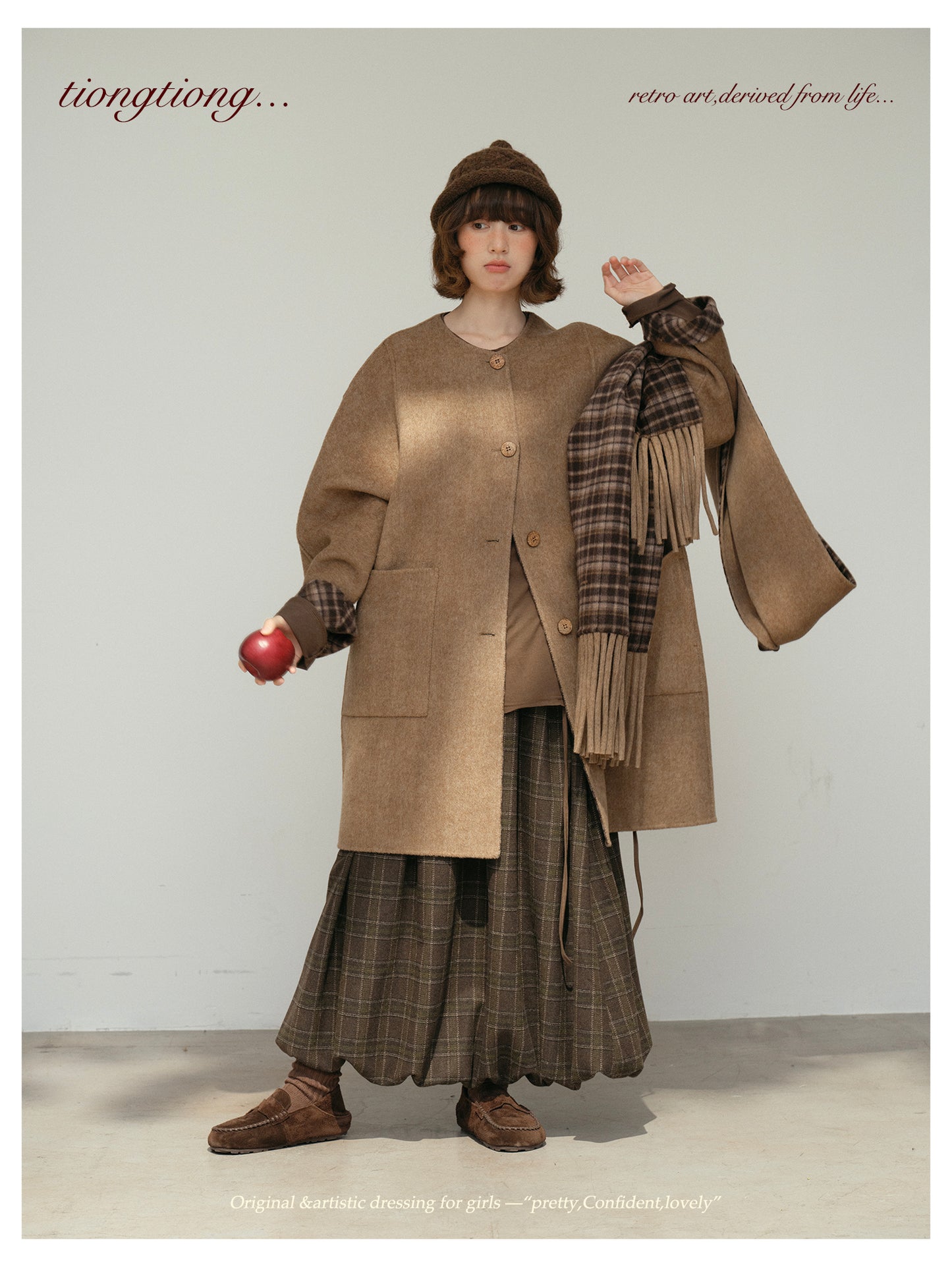 △リバーシブル ダブルフェイスウールで暖か ゆったり  ノーカラーコート△