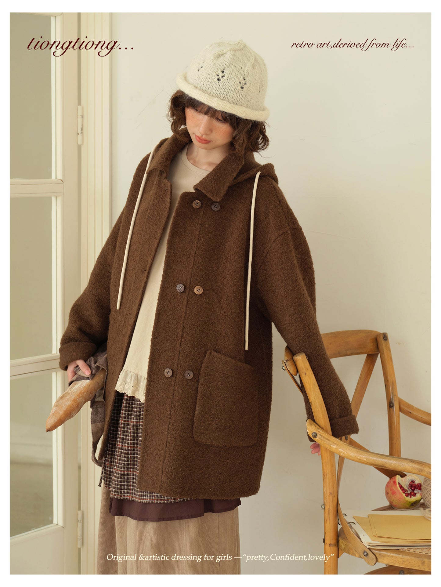 ２色展開◇ダブルフェイスウールで暖かドロップショルダーゆったり ショートコート◇