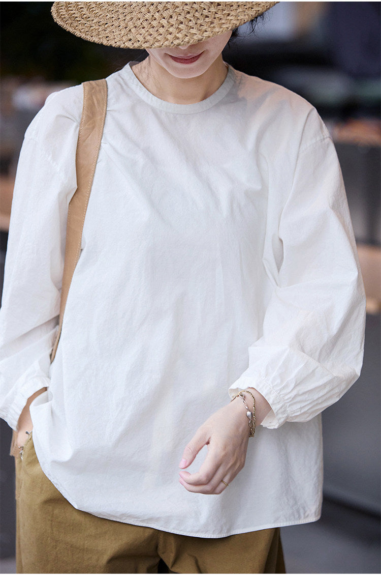 Tシャツ感覚で着れるカジュアル感✩薄手高密度コットン バックボタン ドロップショルダー プルオーバーシャツ✩M/Lサイズ