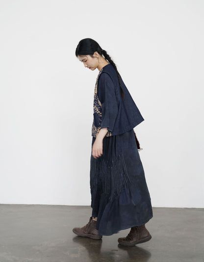 ✩バティック柄 ボタニックプリント リネン 切り替え中綿ベスト☆