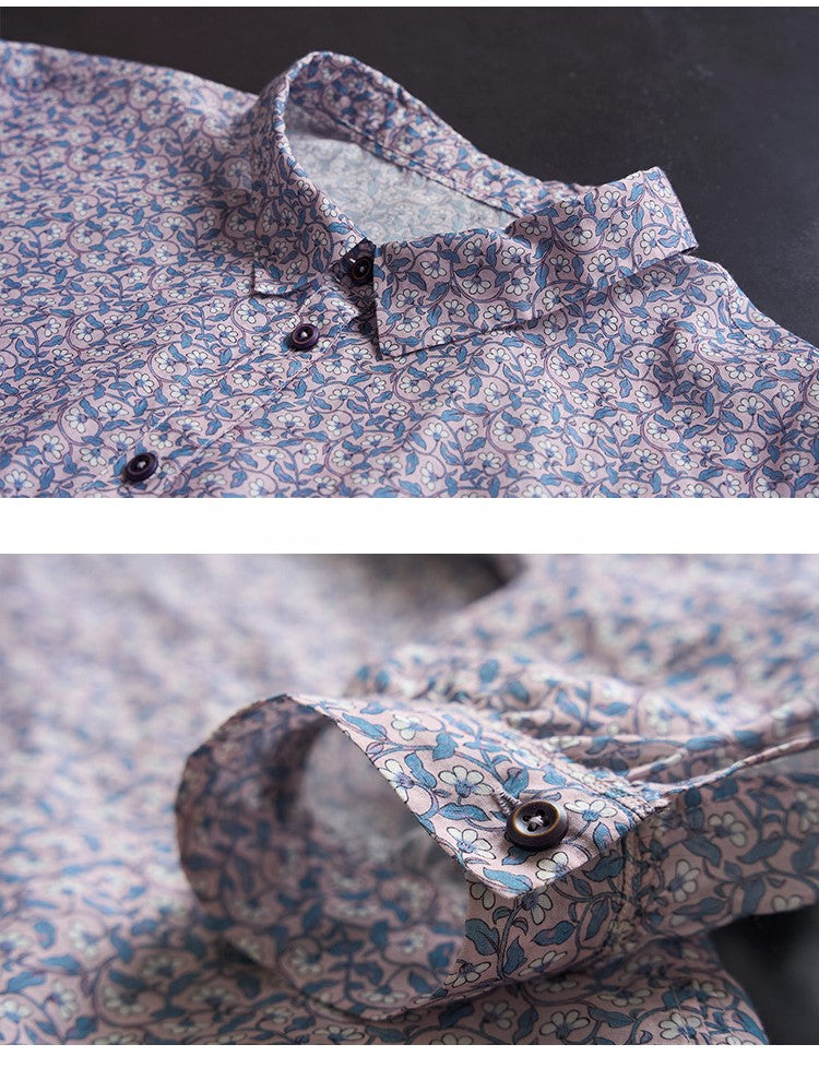 ◇小花柄で品のあるゆったりシルエット ドロップショルダーコットンシルクシャツ◇M/Lサイズ