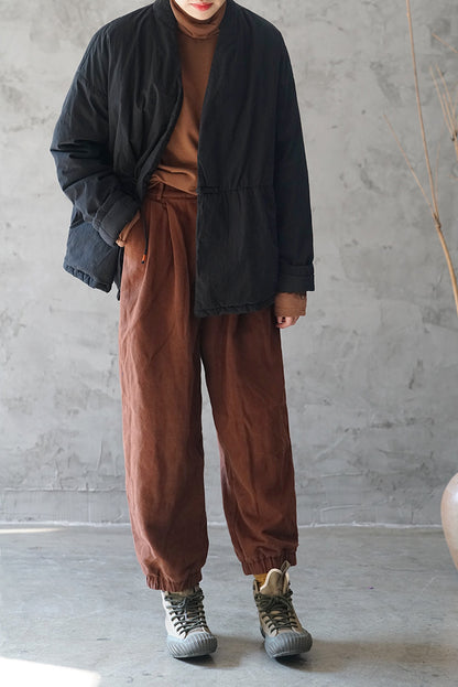 ３色展開◇中綿 ゆったりシルエット ドロップショルダー オリエンタル ノーカラージャケット◇
