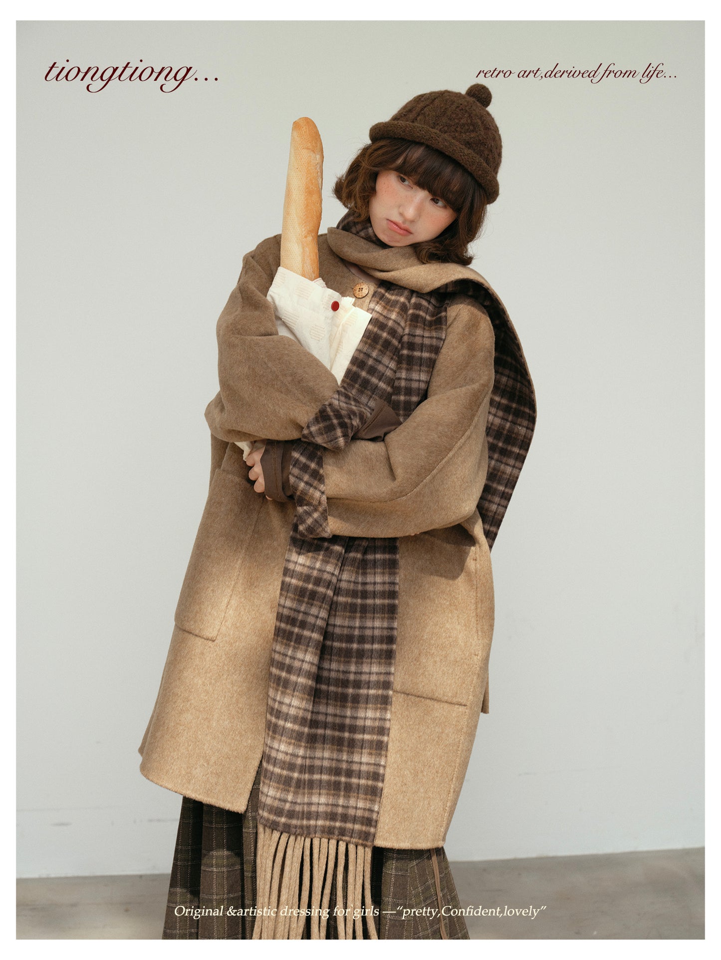 △リバーシブル ダブルフェイスウールで暖か ゆったり  ノーカラーコート△