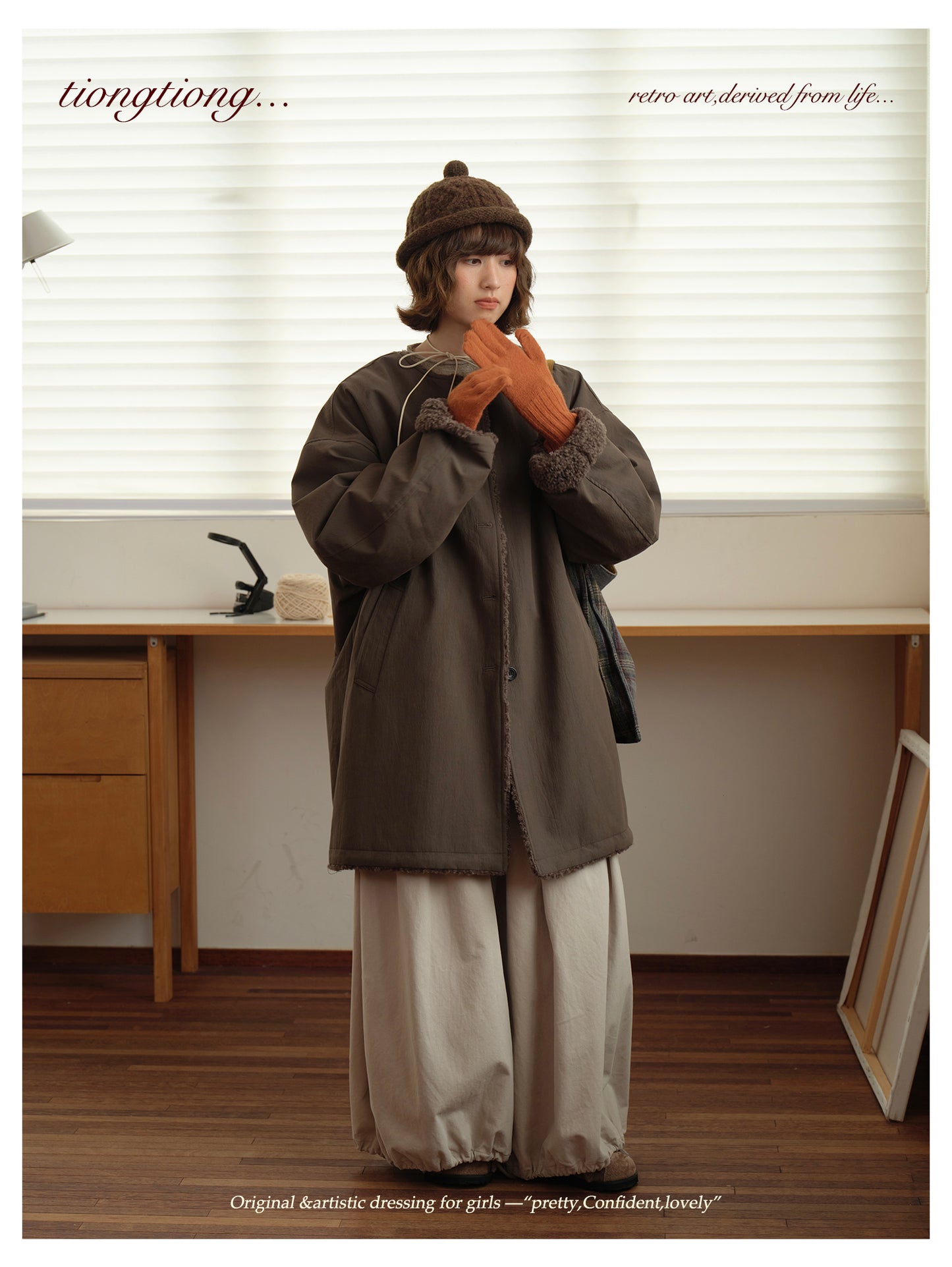 △裏地はたっぷりボアで暖か ドロップショルダーゆったり  ノーカラーコート△