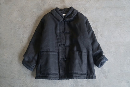 3色展開◇100%リネン ドロップショルダー 中綿オリエンタルカバーオールジャケット◇