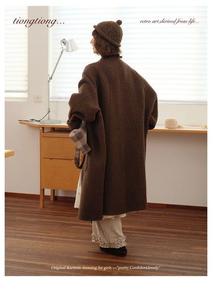 ◇ダブルフェイスウールで暖か ラグランスリーブゆったり コート◇