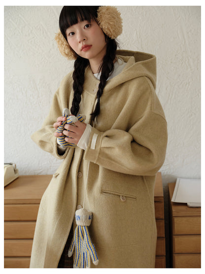 ◇ダブルフェイス メリノウールで暖かドロップショルダーゆったり フーディーコート◇