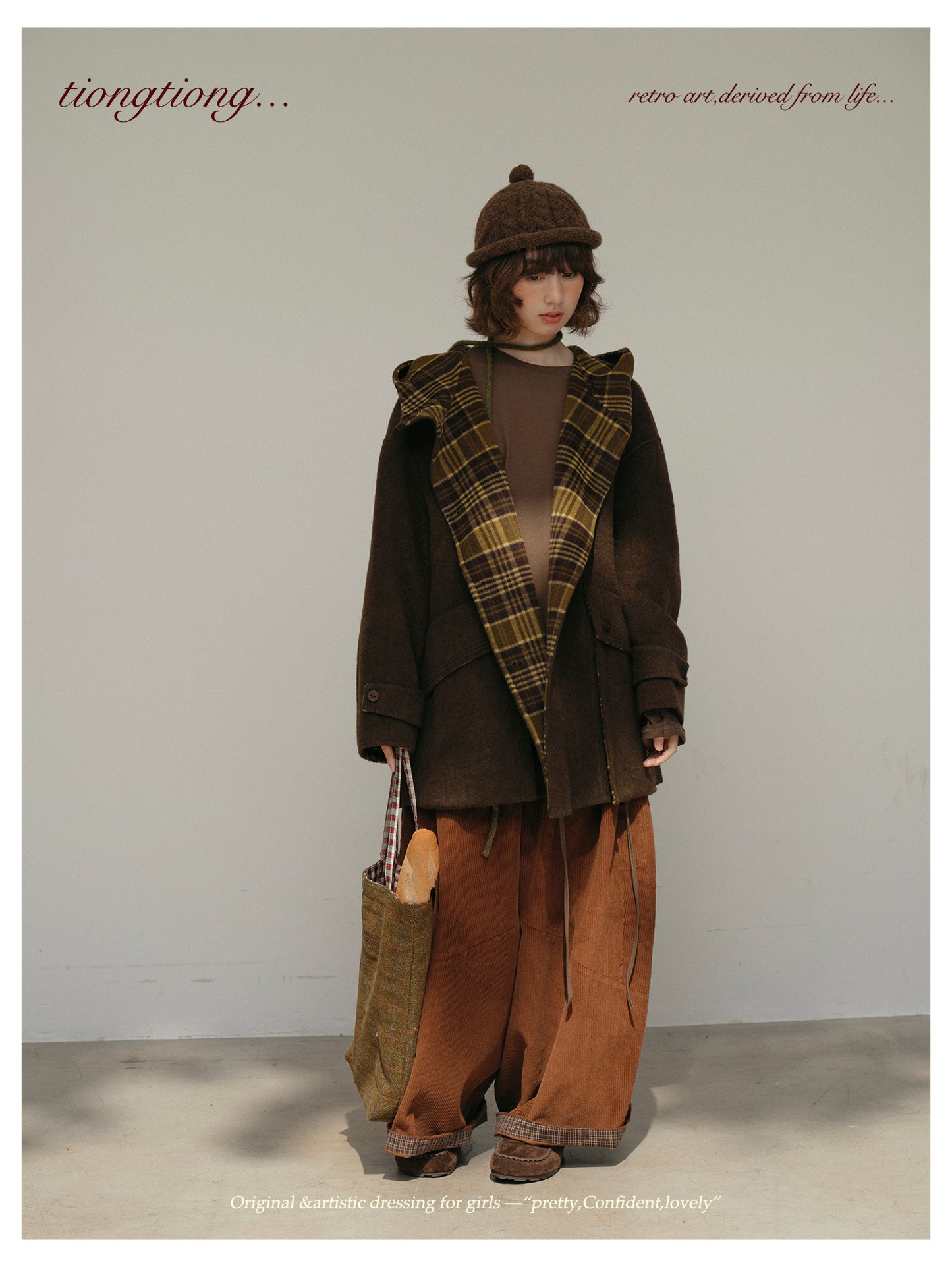 ２色展開◇ダブルフェイスウール×ヤク×シルクで暖かドロップショルダーゆったり フーディーコート◇