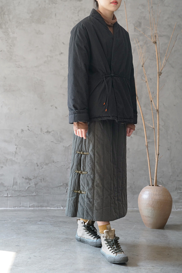 ３色展開◇中綿 ゆったりシルエット ドロップショルダー オリエンタル ノーカラージャケット◇