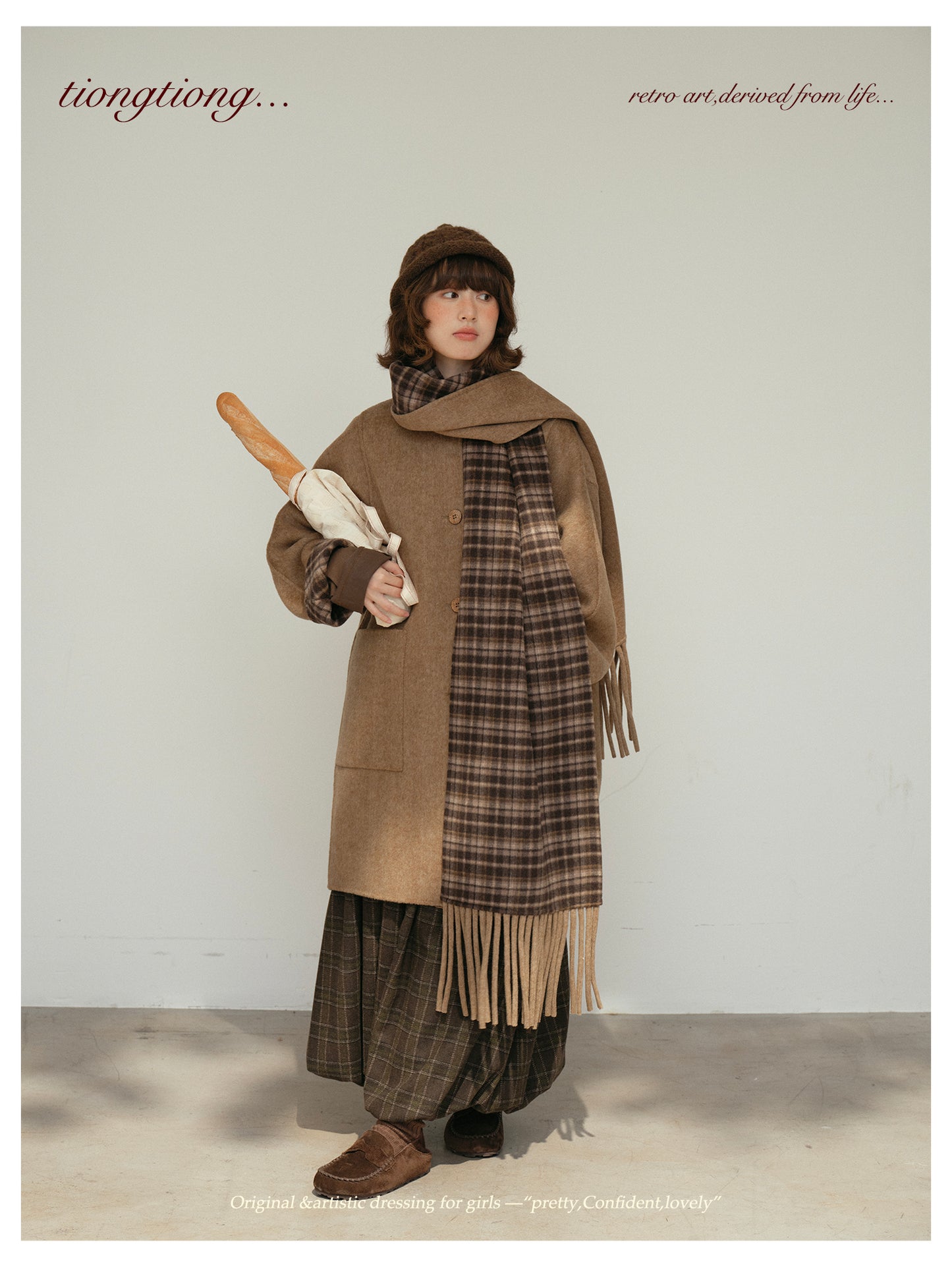 △リバーシブル ダブルフェイスウールで暖か ゆったり  ノーカラーコート△