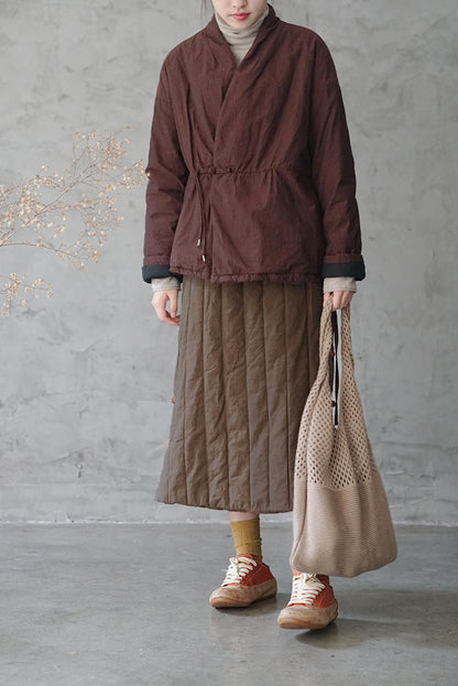 ３色展開◇中綿 ゆったりシルエット ドロップショルダー オリエンタル ノーカラージャケット◇