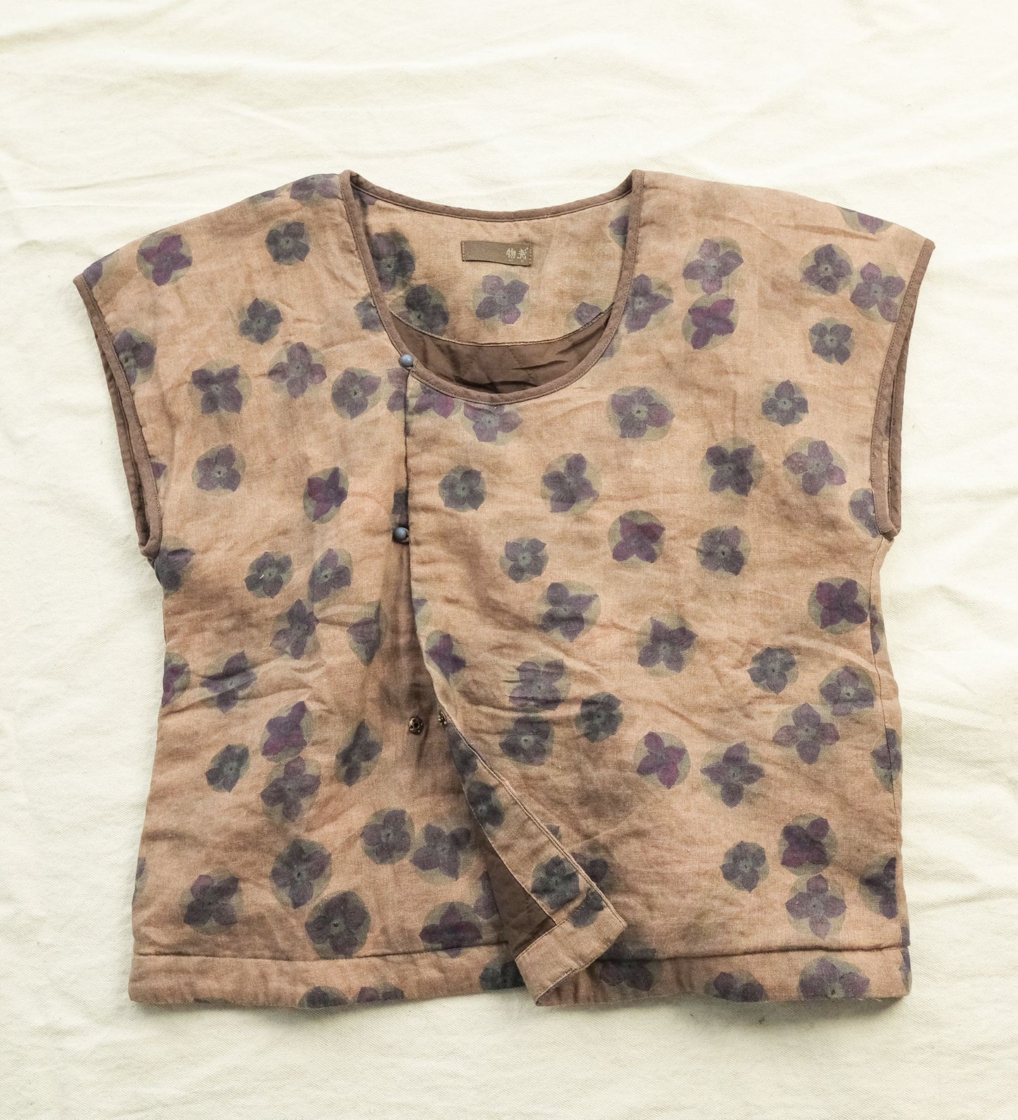 絶妙な色味のボタニックプリント☆ラミー100％で風通し良く夏にピッタリ フレンチスリーブ シャツ☆