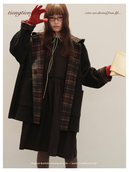 3色展開◇ダブルフェイス カシミア×メリノウールで暖かドロップショルダーゆったり フーディーコート◇