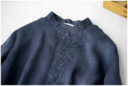 ３色展開◇上品な花柄刺繍がポイント◇ラミー7部丈 ロングワンピース◇裏地付き
