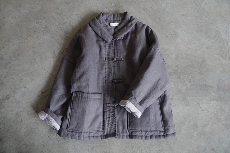 3色展開◇100%リネン ドロップショルダー 中綿オリエンタルカバーオールジャケット◇