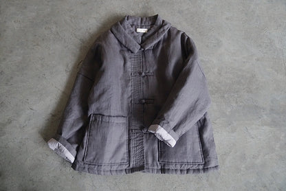 3色展開◇100%リネン ドロップショルダー 中綿オリエンタルカバーオールジャケット◇