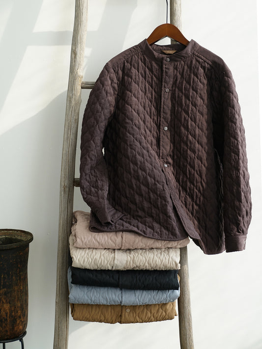 6色展開△中綿バンドカラーシャツ△