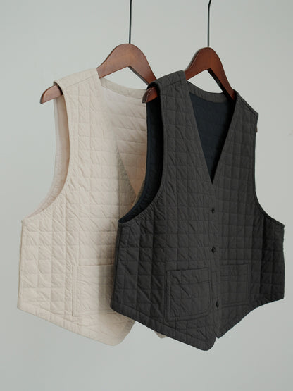 2色展開◇軽量暖か◎コットン中綿入りキルティングベスト◇