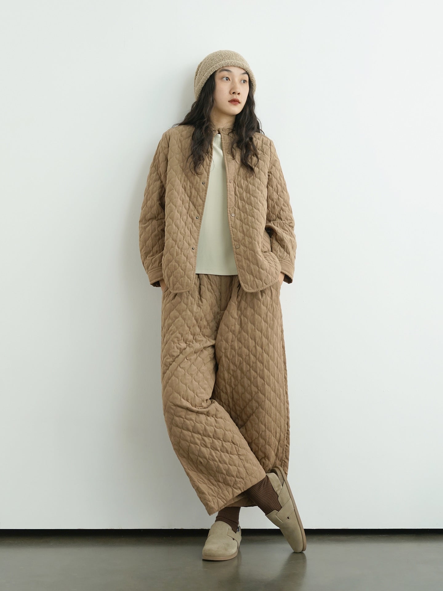 6色展開△中綿バンドカラーシャツ△