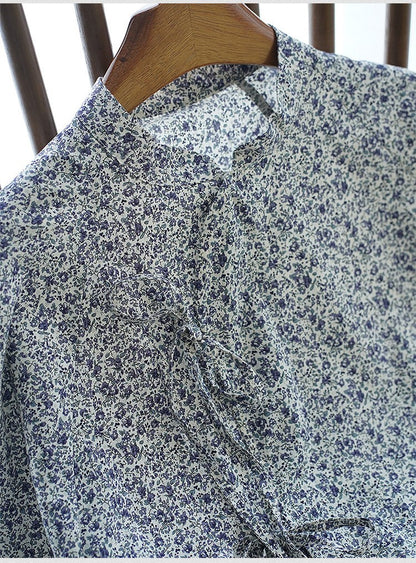 ◇小花柄が上品な印象◇ゆったりドロップショルダーコットン オリエンタル シャツ◇