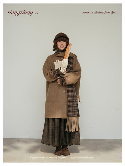 △リバーシブル ダブルフェイスウールで暖か ゆったり  ノーカラーコート△