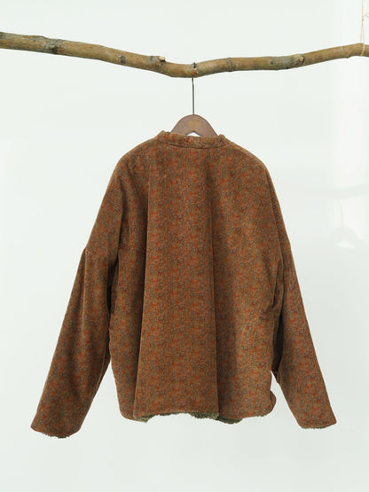 小ぶりなフラワープリントが可愛い◇コーデュロイ ボア裏地 オリエンタル ドロップショルダージャケット◇