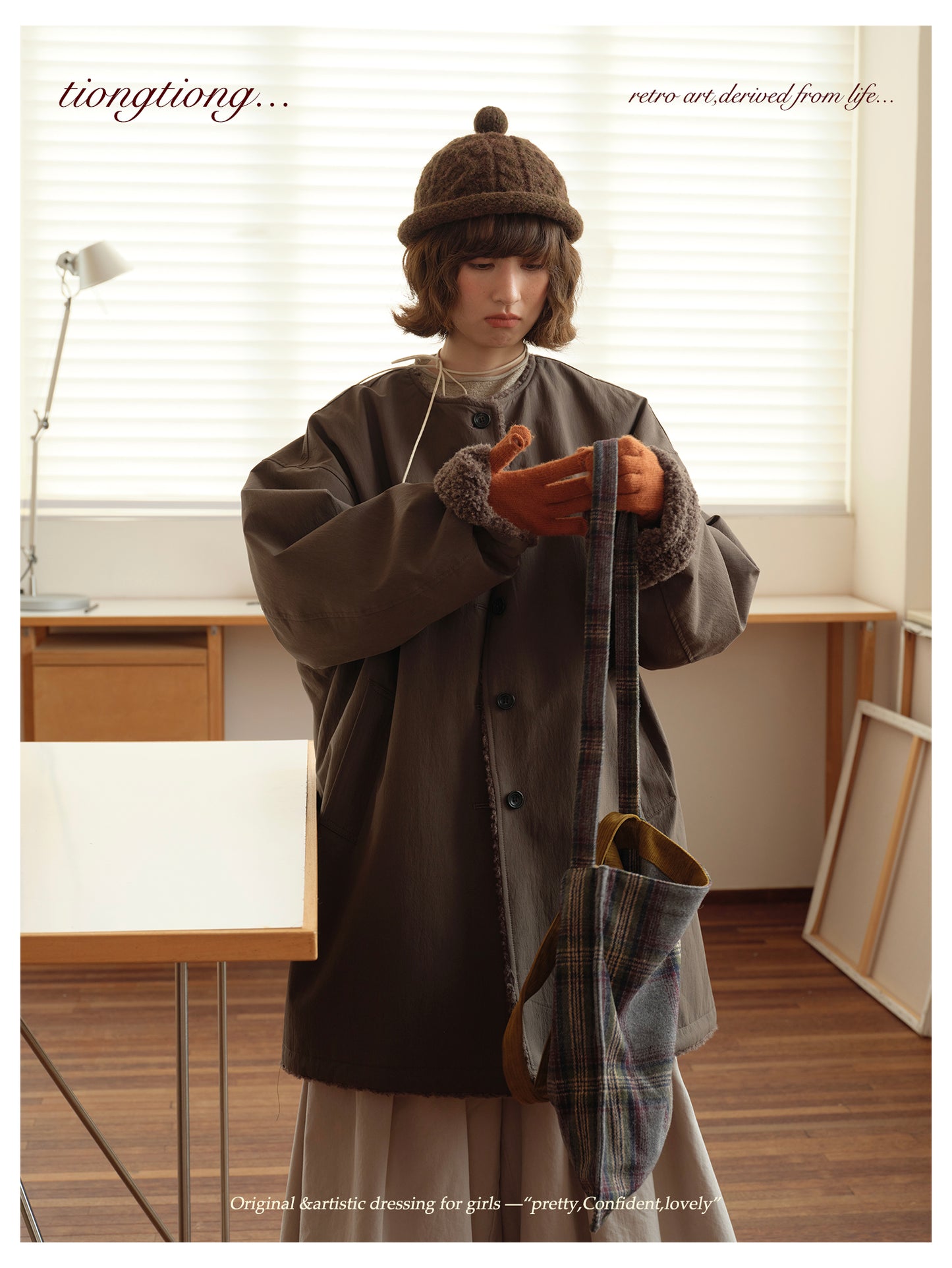 △裏地はたっぷりボアで暖か ドロップショルダーゆったり  ノーカラーコート△