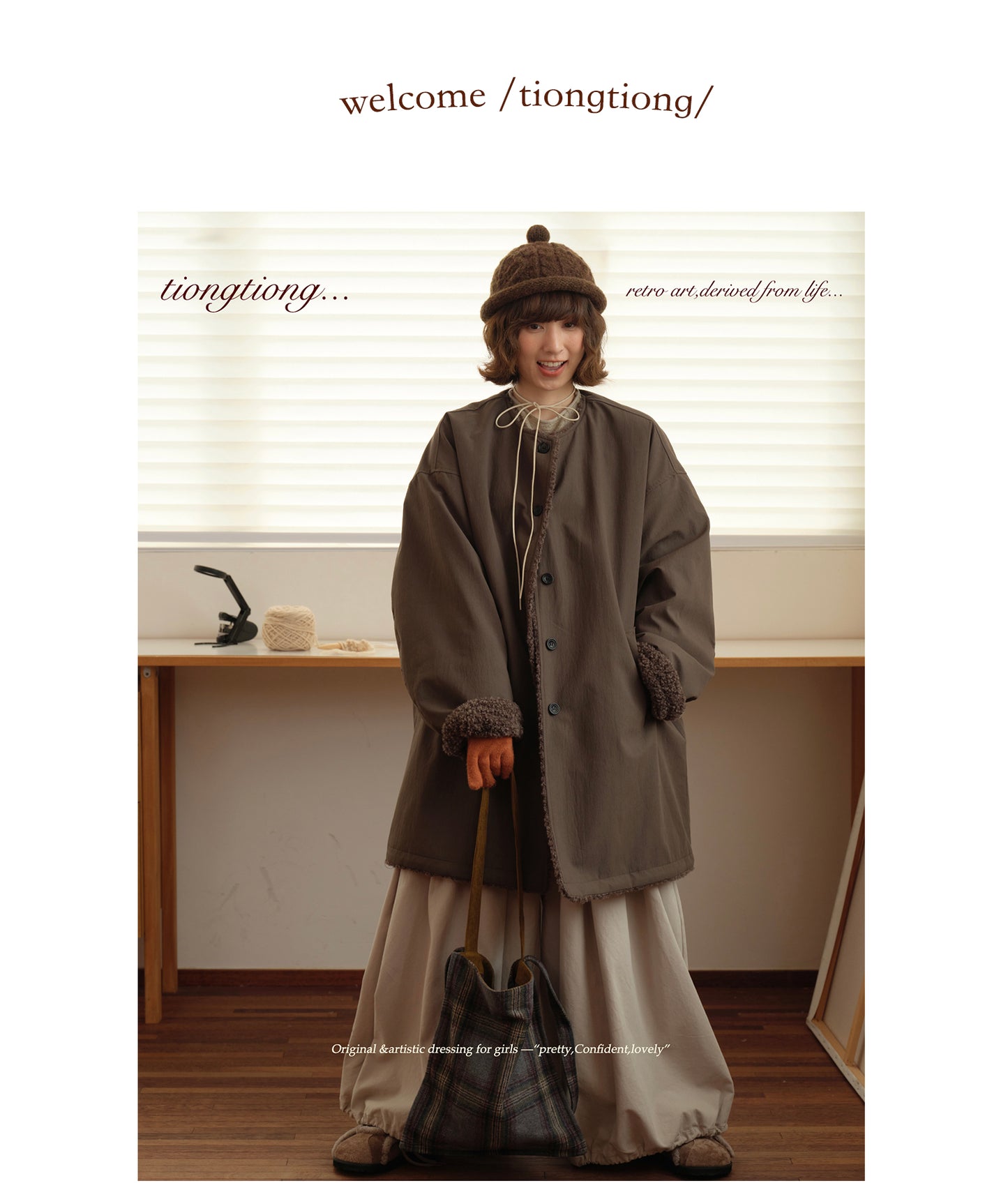 △裏地はたっぷりボアで暖か ドロップショルダーゆったり  ノーカラーコート△