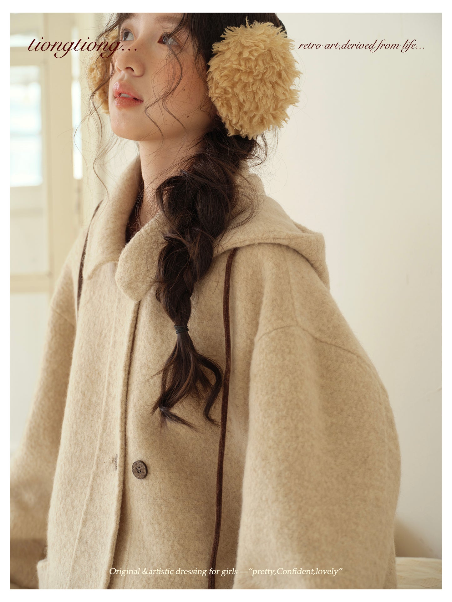 ２色展開◇ダブルフェイスウールで暖かドロップショルダーゆったり ショートコート◇