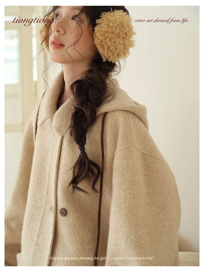 ２色展開◇ダブルフェイスウールで暖かドロップショルダーゆったり ショートコート◇