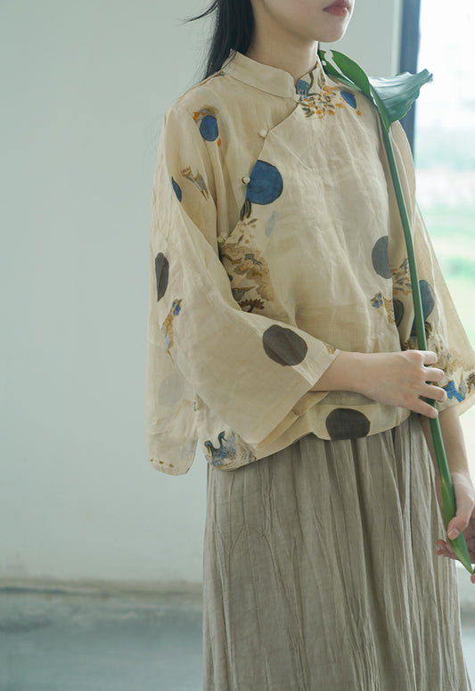 １点のみスペシャルSALE✩◇水彩プリントが美しい ラミーブラウス ◇