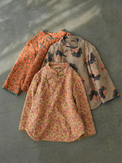 3色展開◇美しいオリエンタルプリント コットン中綿入りで保温性もある◇総柄ジャケット◇