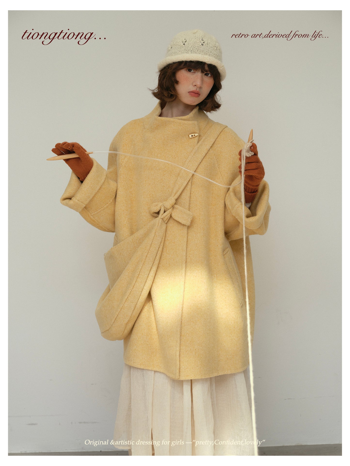 3色展開◇ダブルフェイス ウール×キャメルウールで暖かドロップショルダーゆったりコート◇バッグ付き