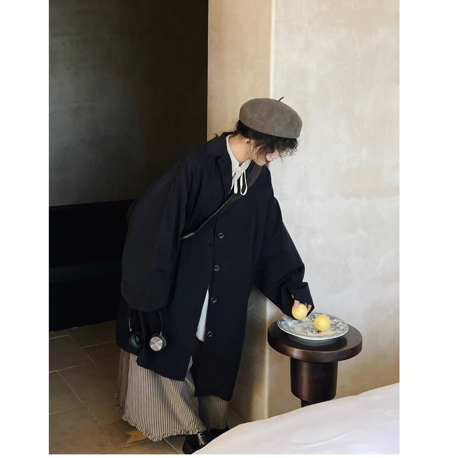 ブラックネイビーの絶妙な色味もかっこいい◇ドロップショルダー  コットンゆったりスプリングコート◇