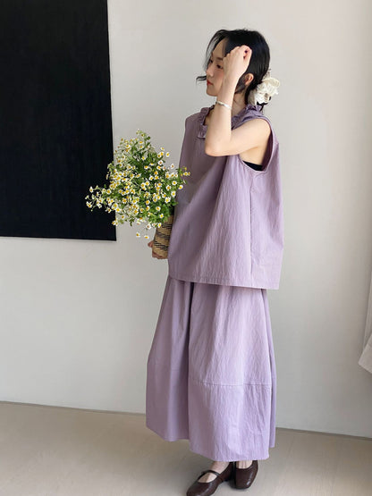 セットアップデザイン◇2色展開◇フリルネックブラウス＆ロングスカート◇M/Lサイズ