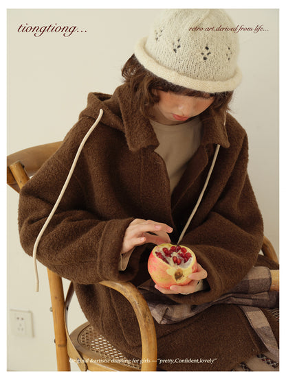 ２色展開◇ダブルフェイスウールで暖かドロップショルダーゆったり ショートコート◇