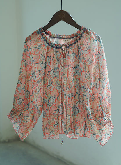 △薄手生地で夏場にピッタリ▽ラミー 8分丈ブラウス シャツ△