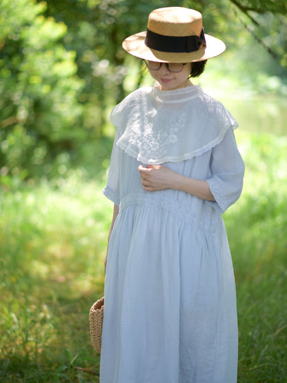 ◇レース＆ピンタック  ラミー ウエストギャザー スクウェアネックワンピース◇