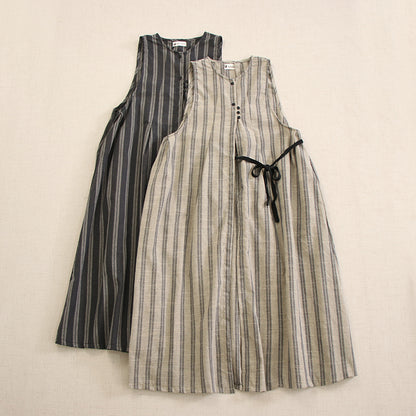 ◇重ね着用◇2色展開◇ストライプコットン ロングエプロン ワンピースドレス◇