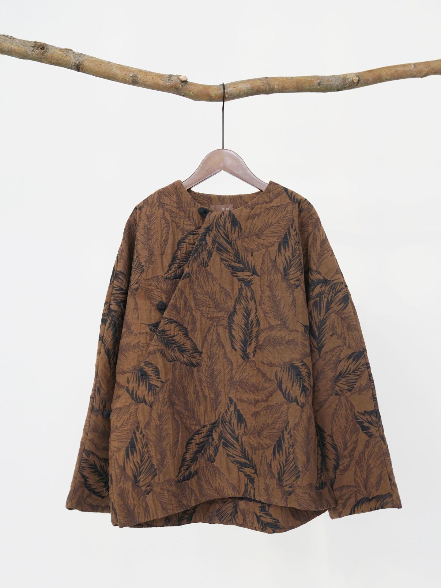 ◇リーフ柄の織柄が美しい◇中綿 ドロップショルダー オリエンタル ジャケット◇