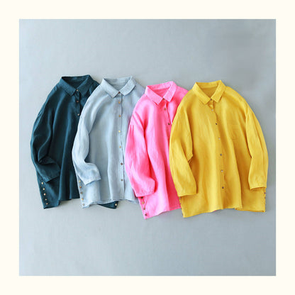 6色展開◇ゆったりシルエット◇ラミー ドロップショルダー 9分丈シャツ ブラウス ◇