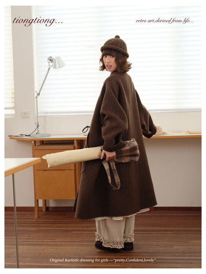 ◇ダブルフェイスウールで暖か ラグランスリーブゆったり コート◇