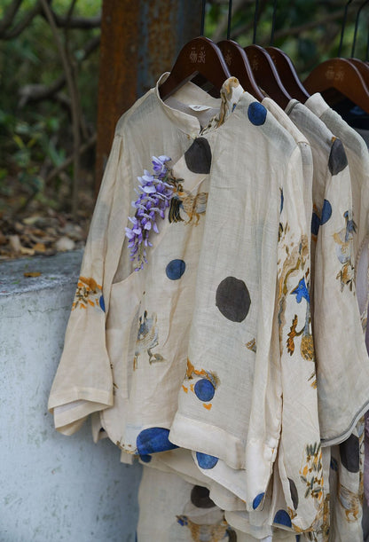 １点のみスペシャルSALE✩◇水彩プリントが美しい ラミーブラウス ◇