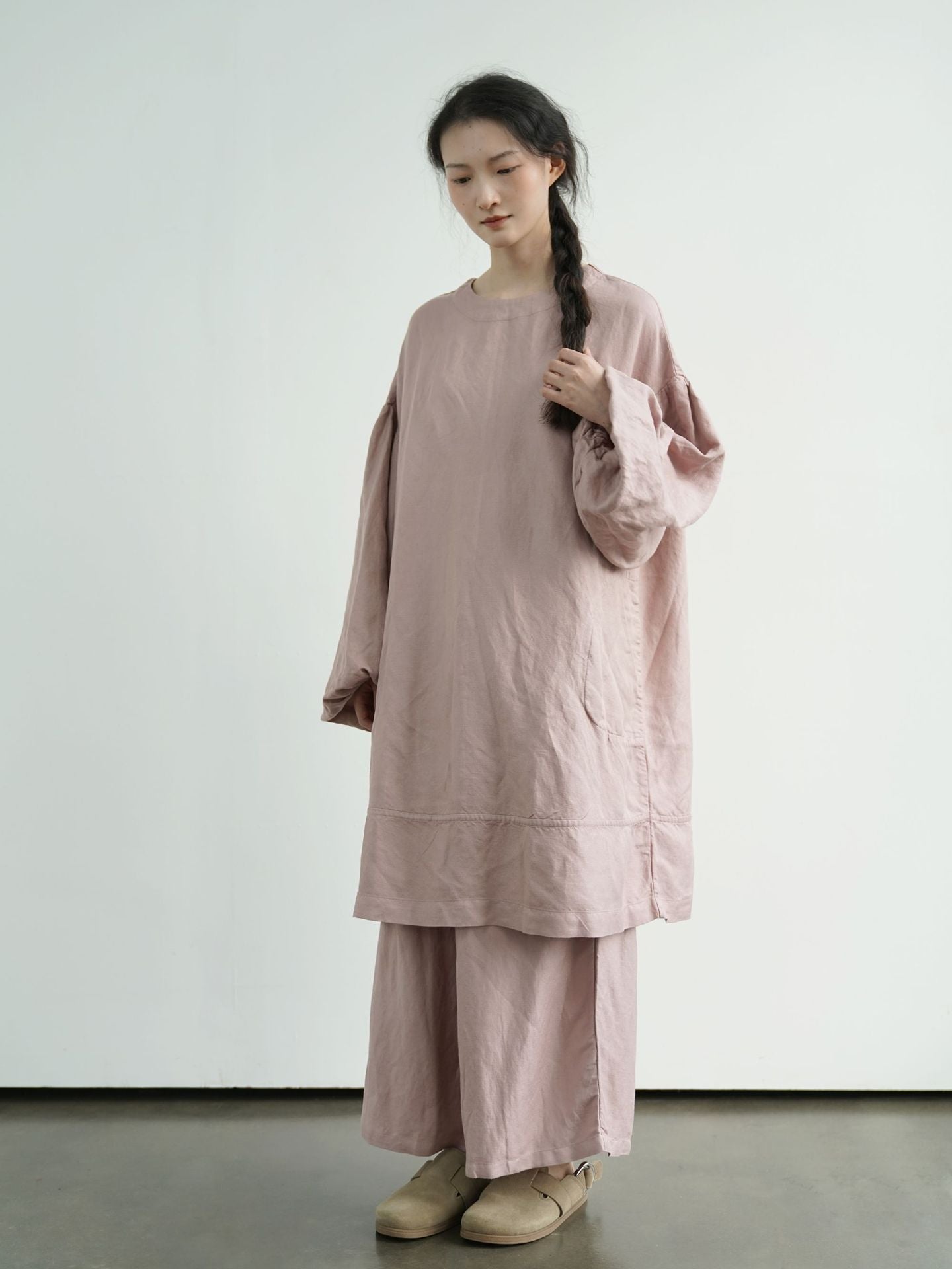 ◆リネン×レーヨン  ドロップショルダー ワンピース◆
